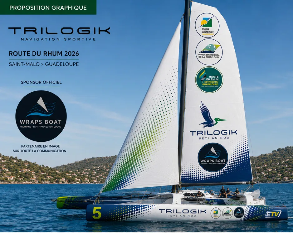Projection graphique V4 fournie : TRILOGIK Route du Rhum 2026
