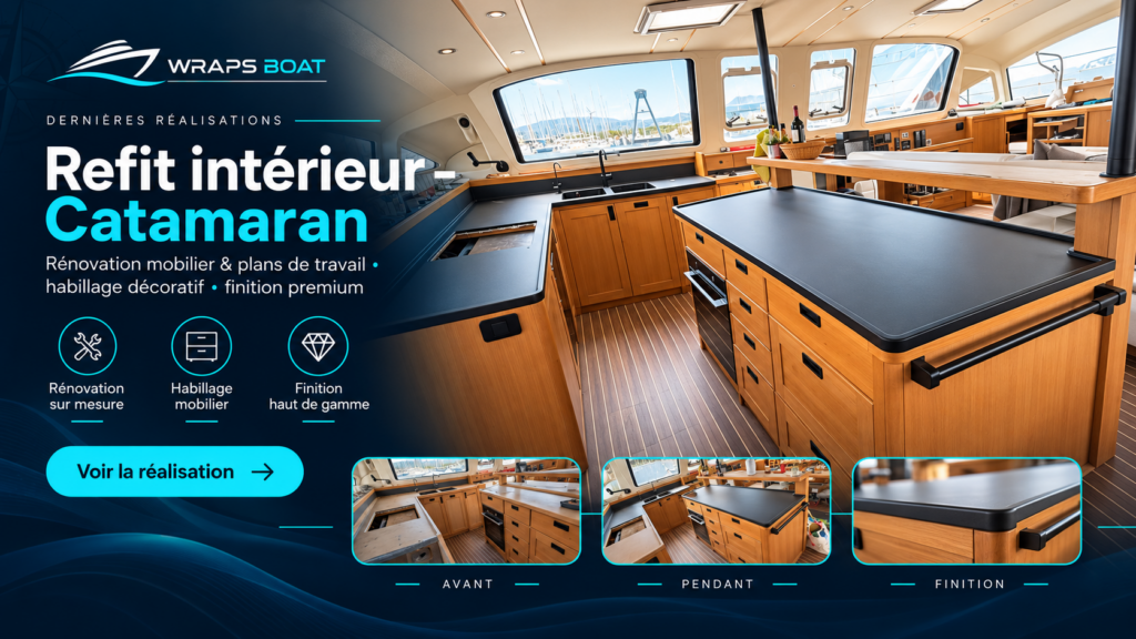 Mobilier rénové à bord d’un catamaran